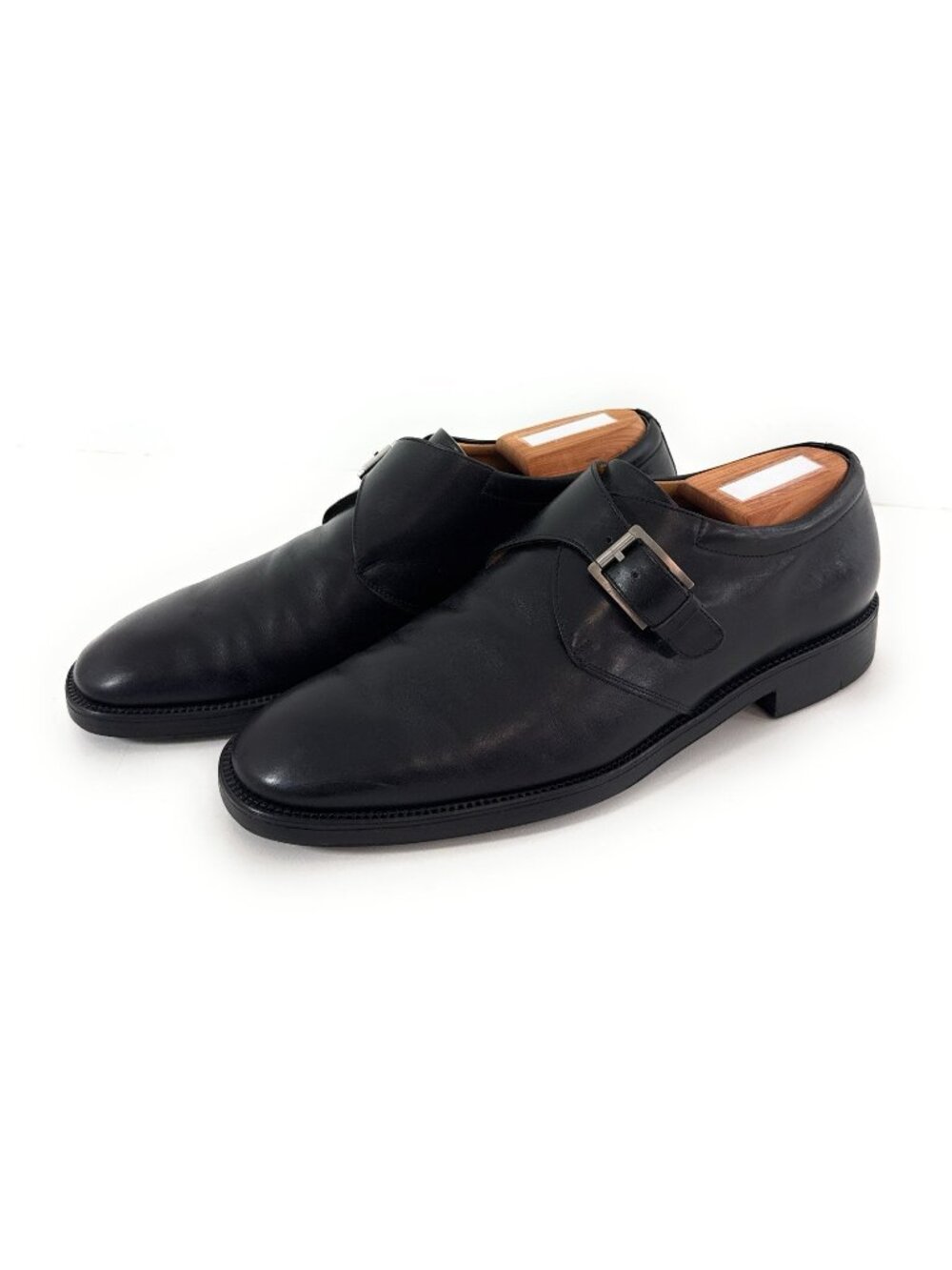 Salvatore Ferragamo Mens Shoes Single Monk Strap Buckle Loafers Size 9.5 D Black